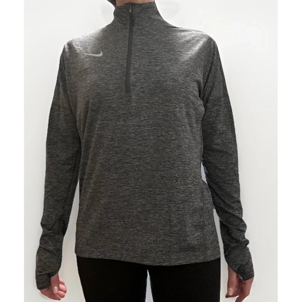 Nike Running Pullover Women S Gray Dri-Fit 1/4 Zip‎ Long Sleeve Athletic Top
